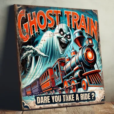 Ghost Train Sign Funfair Ride Large 34cm Plywood Panel Spooky Fun Fair Wood Sign • £35