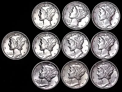 Lot Of 25 Coins AU / UNC Mercury Silver Dimes Some D And S Mint FREE SHIPPING • $128.44