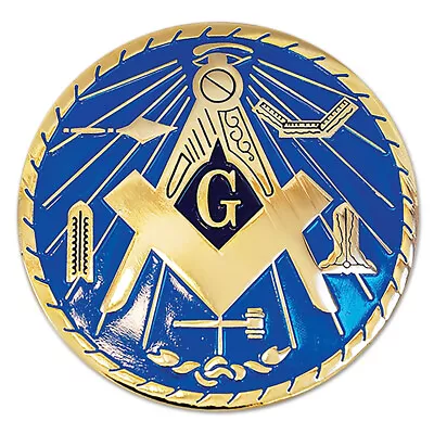 Working Tools Round Masonic Auto Emblem - [Light Blue & Gold][3'' Diameter] • $11.99