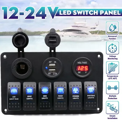 $34.19 • Buy Car Marine Boat 6-Gang Waterproof Circuit Blue LED Rocker Switch Panel Breaker