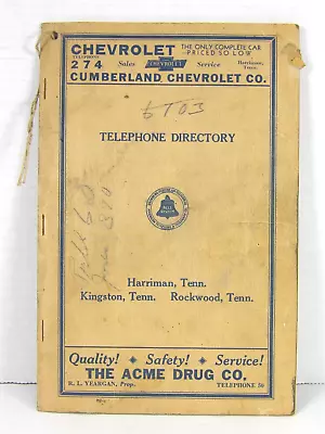 Vtg 1939 Harriman/Kingston/Rockwood Tennessee Phone Book Sinclair Oil Ad+++ • $74.99