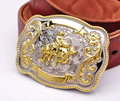 Bull Ride Rodeo Long Huge Rodeo Cowboy Western Gold Silver Shine Belt Buckle Men • £8.39