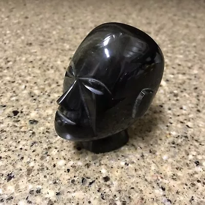 Carved Stone Tribal Bust Head Aztec Mayan Warrior Figure Sculpture: Obsidian? • $16.90