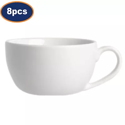Cappuccino Cup White Porcelain Round Coffee Tea Cup Hot Chocolate 350ml 8Pcs • £18.50