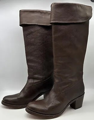 Frye Women’s Jane Cuff Tall Leather Boots Brown Size 9 B Heel 2” Heel • $49.99