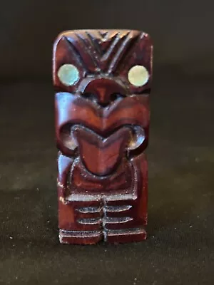 Vintage Wood Maori New Zealand Tribal Tiki God Place Card Holder Pau Shell Eyes • $14.95