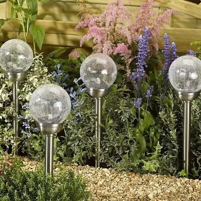 Solar Crackle Ball Stakes Colour Changing LED  Balls Glass Post Garden Lights • £15.99