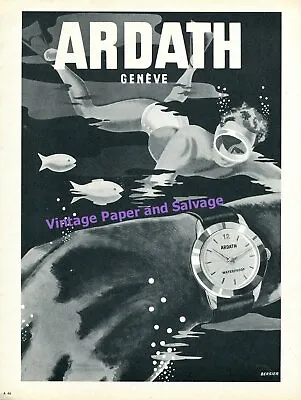 Ardath Waterproof Watch Advert Under Water Swimming Vintage 1957 Swiss Print Ad • $49.99