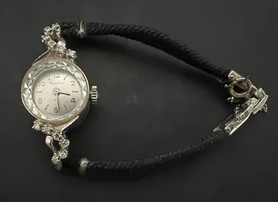 $345 • Buy Ladys 14k White Gold Bulova 23 Jewel Wrist Watch With 12 Diamonds - Very Nice!!