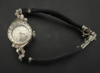 $345 • Buy Ladys 14k White Gold Bulova 23 Jewel Wrist Watch With 12 Diamonds - Very Nice!!