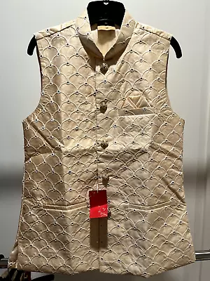 INDIVOUGE Ethnic Nehru Jacket Vest Men's Beige Color Size 38/MEDIUM • $35