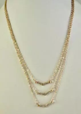 $9.99 • Buy Gold Tone 3-strand Link Chain V-Shape Rhinestone Graduated Necklace