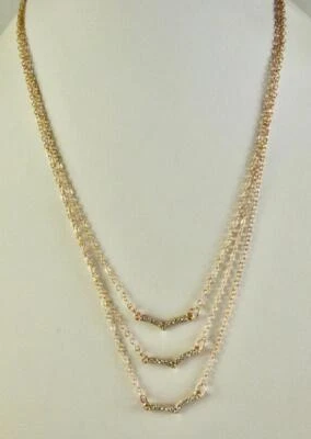 $9.99 • Buy Gold Tone 3-strand Link Chain V-Shape Rhinestone Graduated Necklace