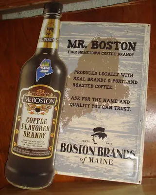 Vintage Nos Mr Boston Portland & Lewiston Maine Coffee Brandy Tin Sign • $74.99