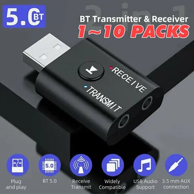 2in1 3.5mm Bluetooth 5.0 Transmitter Receiver Car Wireless Audio Adapter USB Aux • $3.66