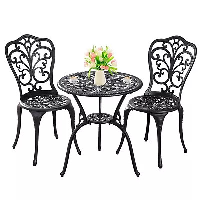 Cast Iron 3 Piece Patio Bistro Sets Outdoor Bistro Table And Chairs Set Of 2 • $153.99