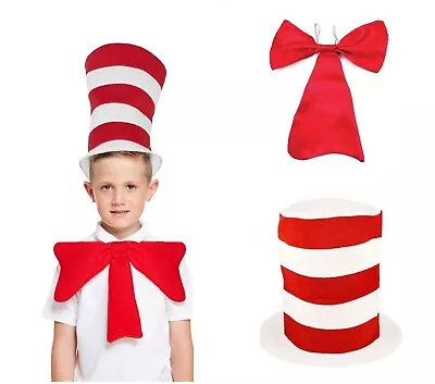 Large Red Bow Tie And Hat School World Book Week Fancy Dress Costume Item UK • £4.68