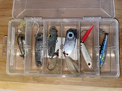 Fishing Jigs Spoon Used Lot Of 6 Dardevle Crippled Herring Cutterfish Plano Box • $15