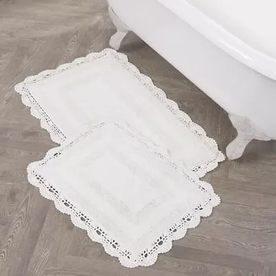 Crochet Cotton 17x24/21x34 In. 2-Piece Bath Rug Set Creamy White • $31.52