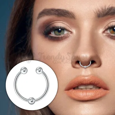 Unisex Non Piercing Faux Nose Ring Septum Clip On Ball Hoop Fashion Punk 1 Piece • £2.99