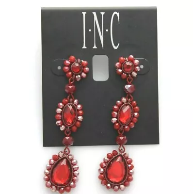 INC Crystal & Bead Red Color-Coated Linear Drop Earrings • $8.10