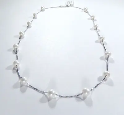 Mikimoto 14k White Gold Chain Stationary Pearl Necklace 16.25  Length • $799