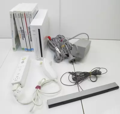 White Nintendo Wii Console + 6 Games Remote  And All Hook Ups  Tested And Works • $80