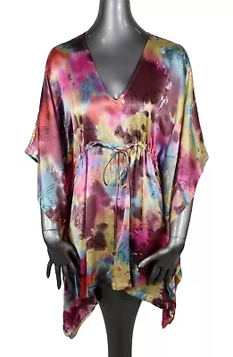 Alexis Silk Tie Dye Tunic Dress Caftan Tie Cinch Waist Extra Small XS • $99