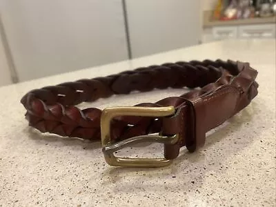 TRAFALGAR Thick Braided Woven Leather Belt - Chestnut Brown - Size 32 Made In US • $29.90