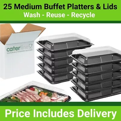 £43 • Buy 25 X Medium Buffet Platters & Lids (390 X 295 X 70mm) Events,Catering & Parties 
