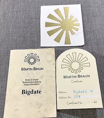 Martin Braun Watch Big Date Bigdate Certificate Card & User Manual Instructions • $213.75