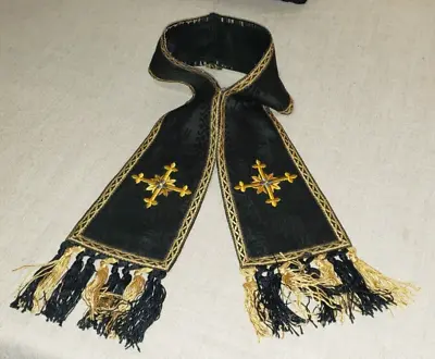 Vintage Priest Catholic Mass Vestment Maniple Black Liturgical Silk Brocade • $50
