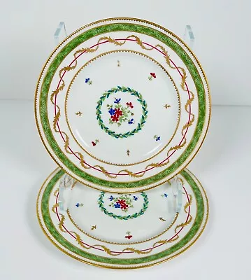 Haviland Vieux Paris Tiffany Vert Green Salad Plates Set Of 2 Limoges France • $180