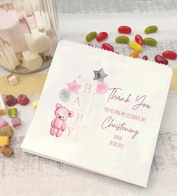 £4.45 • Buy Personalised Sweet Bags Christening Naming Day Baptism Favour Bags BABY BLOCK