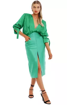 Nicola Finetti Arida Low Plunge Dress In Green Size 10 AU • $209