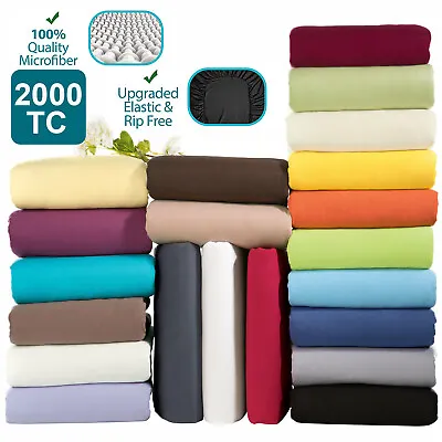 $17.99 • Buy 2000TC Hotel Fitted Sheet Wrinkle Fade Stain Resistant Fitted Sheet All Size