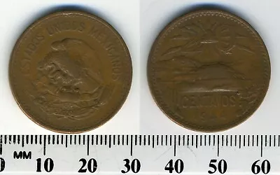 Mexico 1944 - 20 Centavos Bronze Coin - Pyramid Of The Sun At Teotihuacán • $1