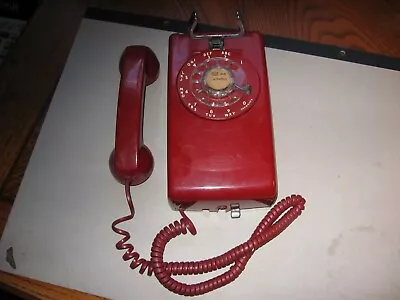 Vintage 1970s Bell System Wall Mount Rotary Dial Telephone Red Color • $30