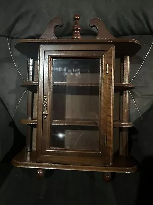 Vintage Wood Glass Door Table Top Wall Hanging Display Curio Cabinet 3 Shelf • $69.99