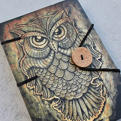 $35.99 • Buy Handmade Journal Hard Cover Book Rugged Diary Owl Print Rope Closure Notebook