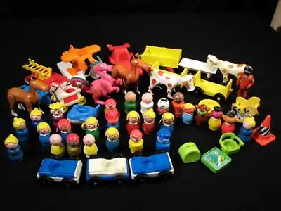 Flawed 52 Pc Lot Vintage Fisher Price 27 Little People Farm Dragon Sesame Street • $18.38