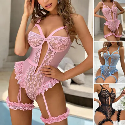 Nightwear Women's Lace Suspender Lingerie Babydoll Underwear Sleepwear Erotic UK • £2.77