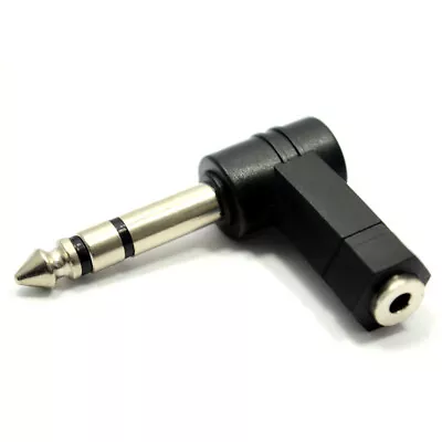 3.5mm Jack Socket To 6.35mm 1/4 Inch Stereo Jack Right Angled Plug Adapter • £3.06