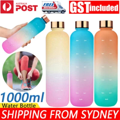$12.88 • Buy 1L Water Bottle Drink Flask With Time Markings BPA Free Sport Gym Motivational