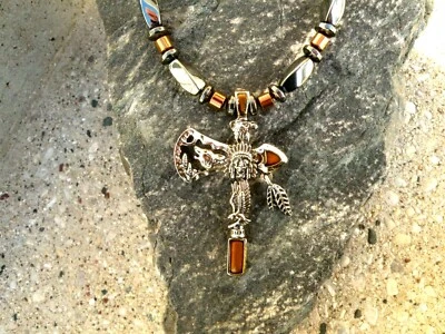 $46.54 • Buy Magnetic Hematite Black N Copper Tomahawk NECKLACE STRONG Clasp
