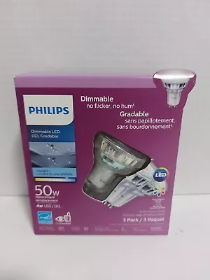 Philips MR16 Indoor Flood Bright White Light 50W Replacement 4W LED 3 Bulb Pack • $5.45