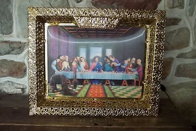 Vintage Filigree Framed Lighted Jesus Last Supper 3D Wall Easel Picture 21x17 • $45.99