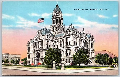 Muncie Indiana Ind IN Court House Delaware County Postcard Kropp Co • $5.06