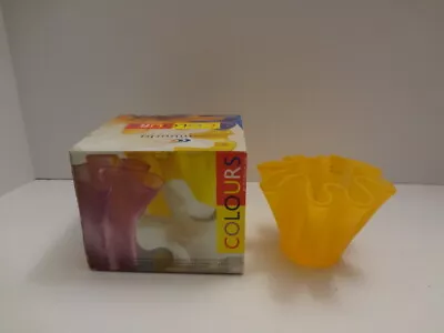 COLOURS Muurla Finland Art Glass Votive Candle Vase Hand Blown Bright Yellow BOX • $9.18