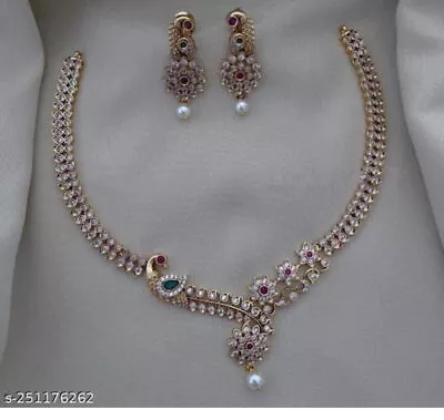 Indian Bollywood Gold Plated AD CZ Kundan Choker Necklace Wedding Bridal Jewelry • $45.47